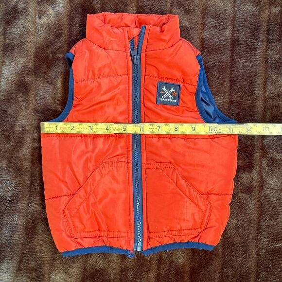 Kids Headquarters 12 Mo. Orange Puffy Vest with "TRUCK REPAIR" Logo - Picture 5 of 7